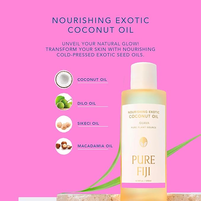 PURE FIJI Nourishing Exotic Coconut Body Oil, Guava (7.7 fl oz/230ml)