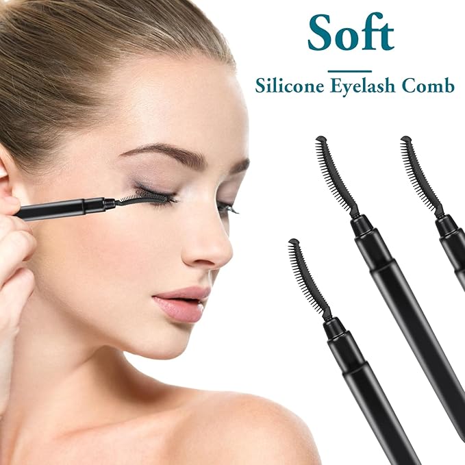 3 Pcs Silicone Lash Brush Mascara Eyelash Separator Eyelash Comb Eyebrow Brush Eyelashes Definer with Dust Lid Lash Separating Comb Brow Grooming Brush