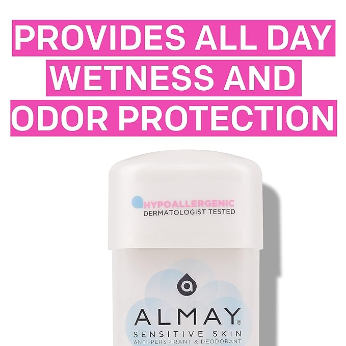 Almay Deodorant for Women, Gel Antiperspirant, Hypoallergenic, Dermatologist Tested for Sensitive Skin, Fragrance Free, 2.25 Oz (Pack of 2)