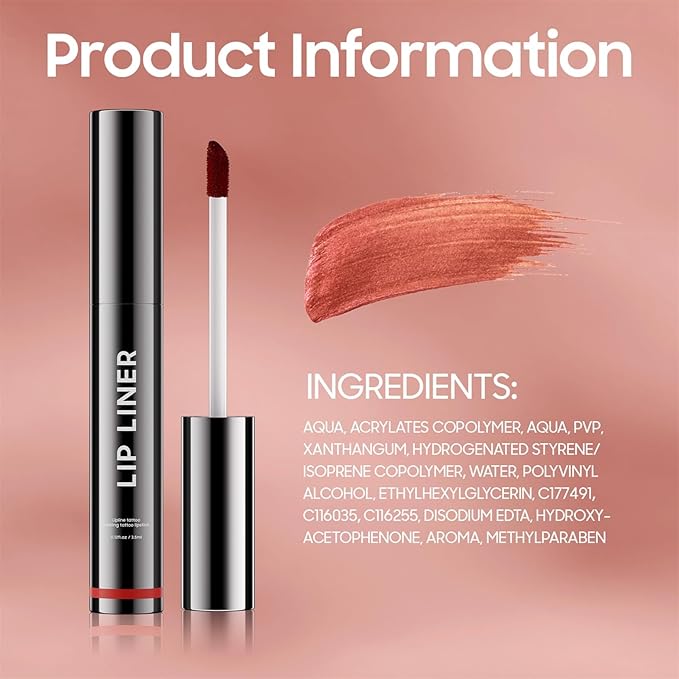 OETUIOW Lip Liner Stain, Lip Stain Moisturizing & Enhancing Complexion for All Skin Types Women, Lip Lint Waterproof & Long-Lasting (Black)