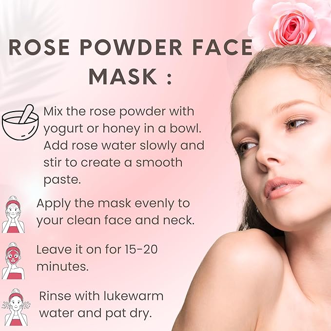 Rose Petal Powder Natural, 100% Natural for Face Mask, DIY Skin Care, Aromatherapy, No Preservatives or Colors, Chemical-Free Herbal Powder, 100 gm / 3.52 oz