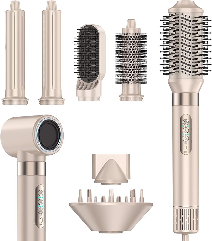 8 in 1 High-Speed Hair Styler & Hair Dryer Brush Set – 110,000 RPM Ionic Hot Air Styler with Auto Air-Wrap Curlers, Diffuser, Volumizer & Thermal Brush for Fast Drying & Frizz-Free Shine