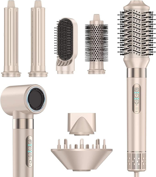 8 in 1 High-Speed Hair Styler & Hair Dryer Brush Set – 110,000 RPM Ionic Hot Air Styler with Auto Air-Wrap Curlers, Diffuser, Volumizer & Thermal Brush for Fast Drying & Frizz-Free Shine