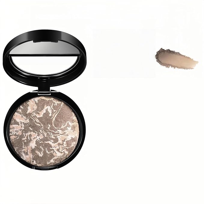MAEPEOR Baked Setting Powder Brighten Color Correcting Powder Foundation Natural Smooth Lightweight Oil-Control Pressed Foundation (06 Deep)