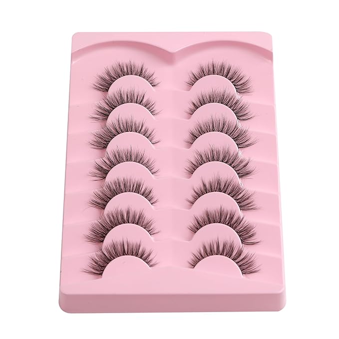 Cat Eye Lashes Natural Eyelashes 16MM False Eyelashes Wispy Thin Band Eyelashes 3D Volume False Lashes Soft Strip Lashes Pack C Curl Natural Eyelashes Fake Lashes 7 Pair EVENTILL