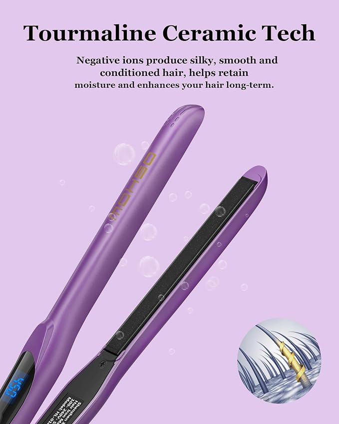 DSHOW 1/2" Flat Iron, Small Flat Iron Hair Straightener for Short Hair, Tourmaline Ceramic Mini Travel Hair Straightener with a Pouch, 6 Temperature, Dual Voltage (Purple)