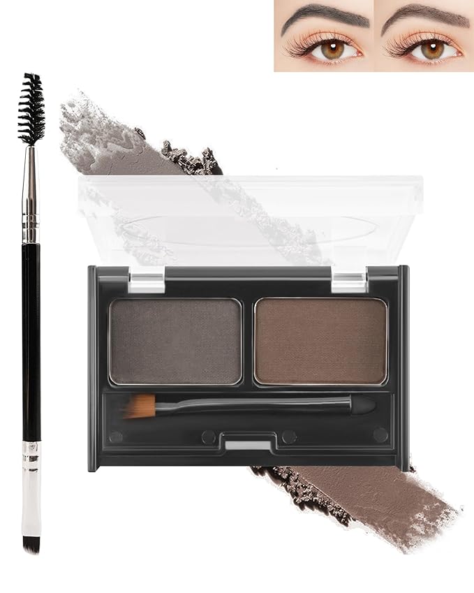 Eyebrow Powder Makeup Kit - Black + Dark Brown, 2 Color Eye Brow Powder Palette Waterproof Long-Lasting Brow Filler, Lightweight, Easy Blend, Natural Full Look with Brush, maquillaje para cejas-04