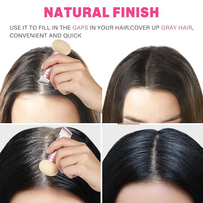 Dual-Ended Hair Makeup Brush - Precision Hairline Powder With Sponge Tip for Seamless Blending, Concealer, Root Touch Up, and Contour (Rose Pink, 3.5 Inch)