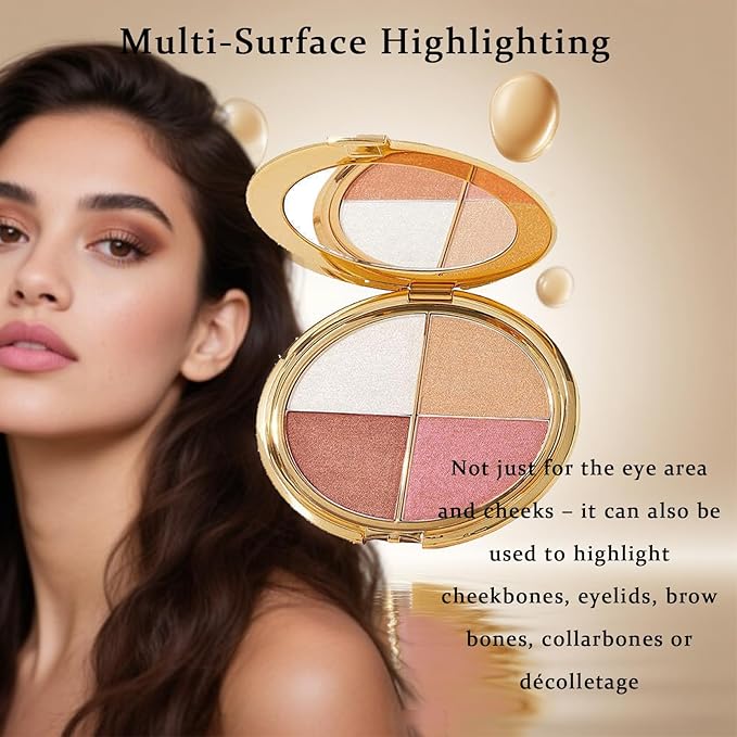 Eye & Cheek Palette - Eyeshadow and Highlighter Makeup (with Detachable Brush), Makeup Palettes Contour Kit, Shimmer Glow Face Highlighter Palette for Women Face, Natural Glow Contour Powder (1pcs)