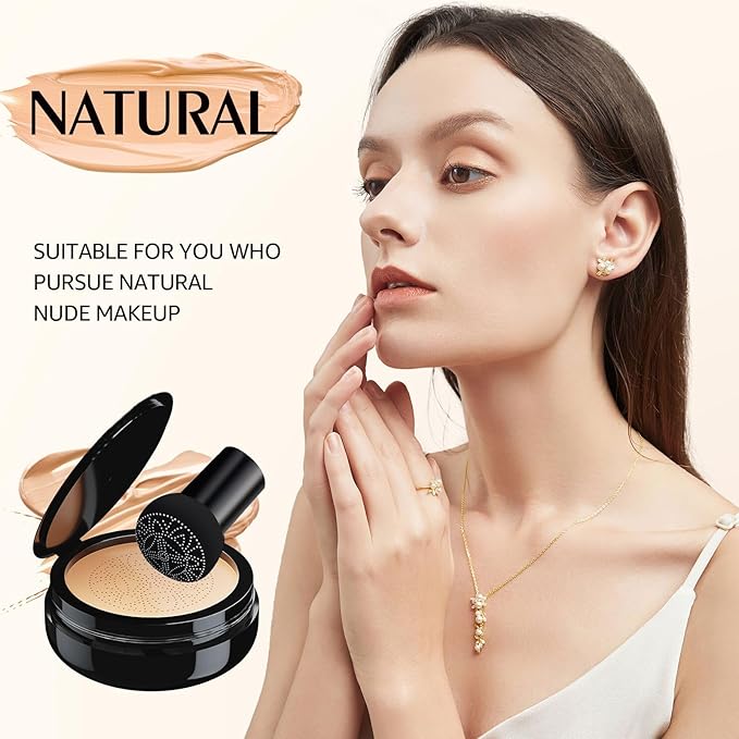 Mushroom Head Air Cushion CC Cream - BB Cream Foundation for Concealer Full Coverage Skin Brighten Long - Lasting Moisturizing, Cushion Foundation Color Correcting for All Skin Types (Natural)