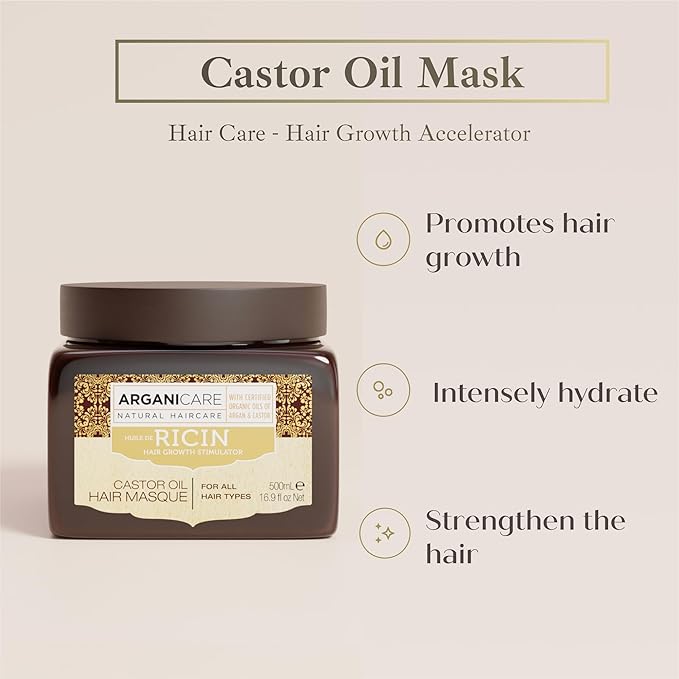 Arganicare | Castor Range | REINFORCING MASK | Castor | Strengthens and Rebuilds the Hair Fiber | Fight against Breakage | High Hydration | All hair types | 16.91 fl oz