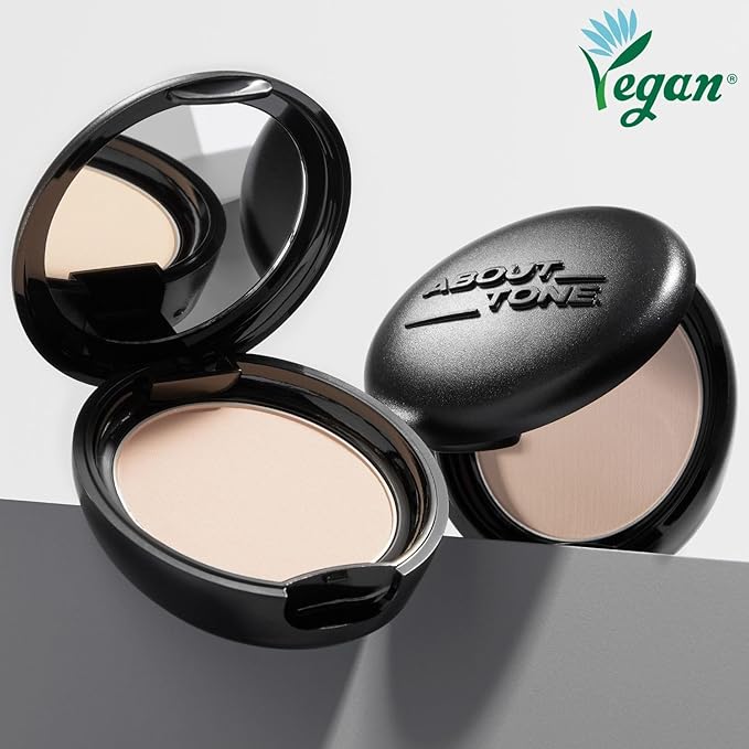 ABOUT TONE Blur Powder Pact 0.32oz - Pressed Powder Compact with Mirror and Puff Makeup Setting Finishing Blurring Natural Translucent Lightweight Face Sebum Oil Control Vegan Formula (04 TAN)