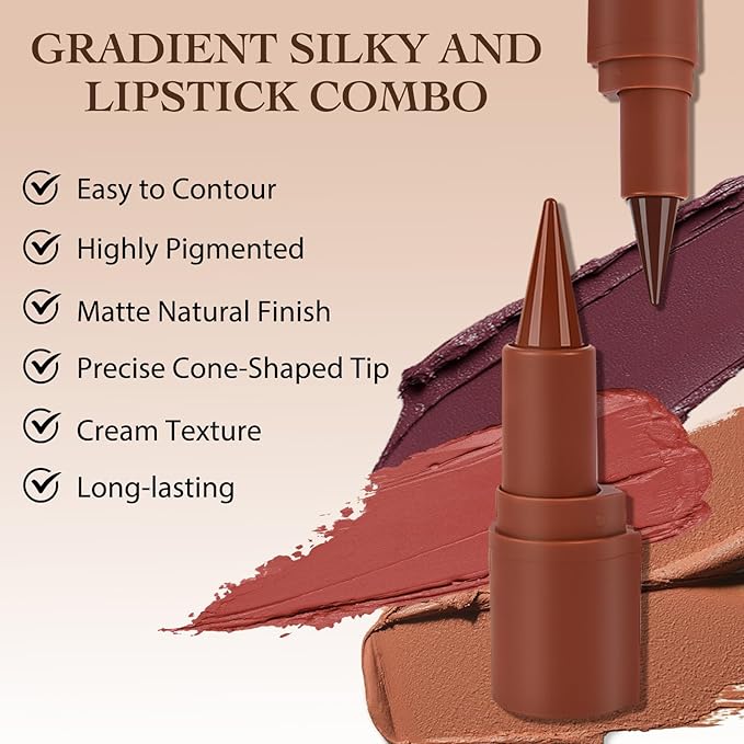 2 in 1 Lip Liner Pencil and Lipstick Lip Combo Set, Matte Nude Black Dark Brown Red Lip Liner, Smooth Creamy Lip Pencil, High Pigmented Non-Smudging Waterproof Long Lasting Lip Makeup 05#