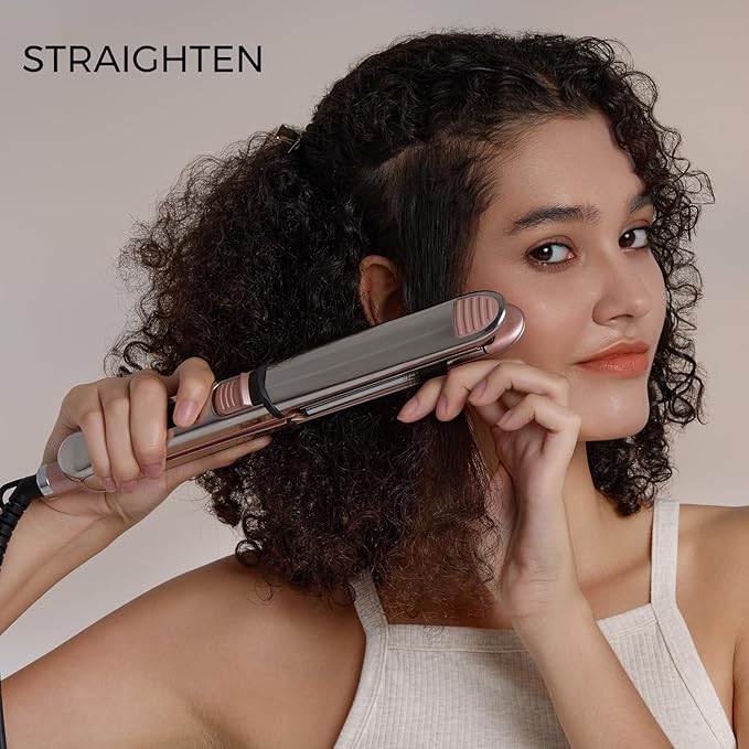 2-in-1 Titanium Ionic Flat Iron,Professional Hair Straightener & Curler, Fast Heating, Dual Voltage, Pink, for All Hair Types