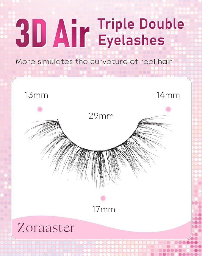 Frihappy Natural Lashes False Eyelashes Fake Lashes Natural Eyelashes Wispy Eyelashes Opening Eyes Effect 17mm Lashes 3D Air-Zoraaster
