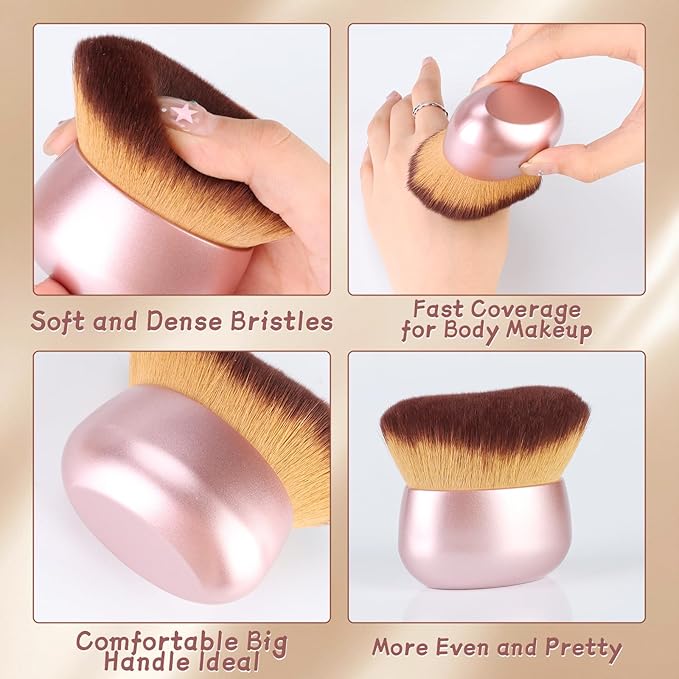 Extra Large Body Makeup Brush,Oval Face & Back Kabuki Brush for Flawless Contour, Bronzer & Leg Makeup,Dry Brushing & Facial Massager,Premium Matte Gold Design
