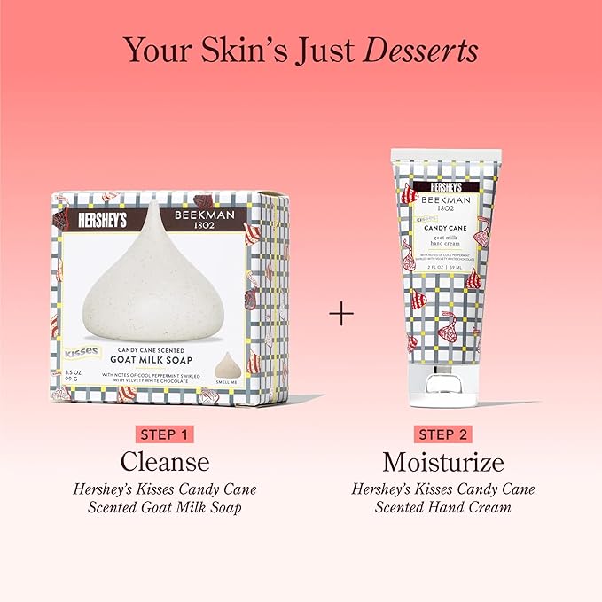 Beekman 1802 x HERSHEY'S Limited Edition KISSES Whipped Body Cream – Moisturizes & Softens Skin with Goat Milk, Mango Seed Butter & Vitamin E – 8 oz – Candy Cane