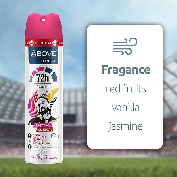 ABOVE 72H Whole Body Spray Deodorant for Women – Neymar Jr Teen Girl – Aluminum Free Antiperspirant Deodorant Spray – Long-Lasting Protection, No Stains, Vegan, Cruelty-Free, Rose & Musk Scent