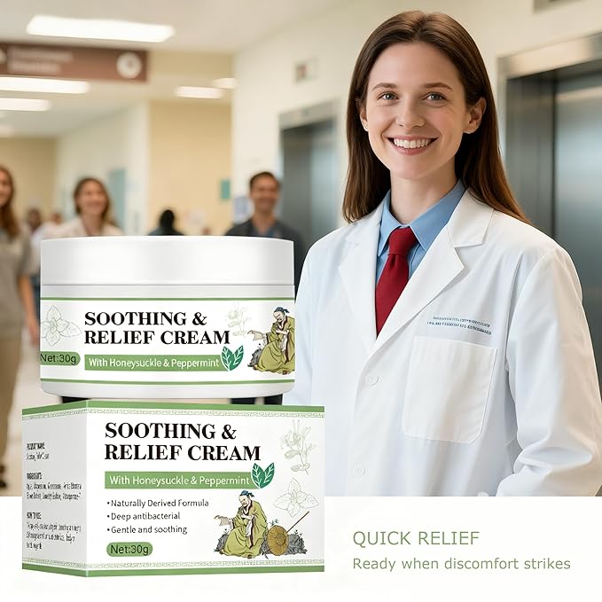 Soothing Relief Cream with Honeysuckle & Calendula, Cooling Anti Itch for Sensitive Skin,Moisturizing Cream for Various Parts of the Body, Fast-Absorbing & Non-Greasy Formula