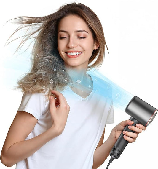 Professional Hair Dryer, 200 Million Negative Ionic Blow Dryer with 110000 RPM Brushless Motor, 1500W High-Speed HairDryer with Magnetic Nozzle & Diffuser for Salon, Home, Travel (Wisdom Gray)