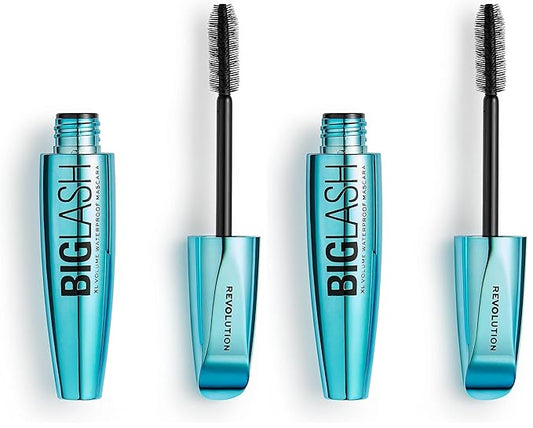 Revolution Beauty London, Big Lash Volume Waterproof Mascara, Volumizing & Lengthening with a Light-Weight Feel, Fast-Drying, Vegan & Cruelty-Free, Jet Black (Pack of 2)