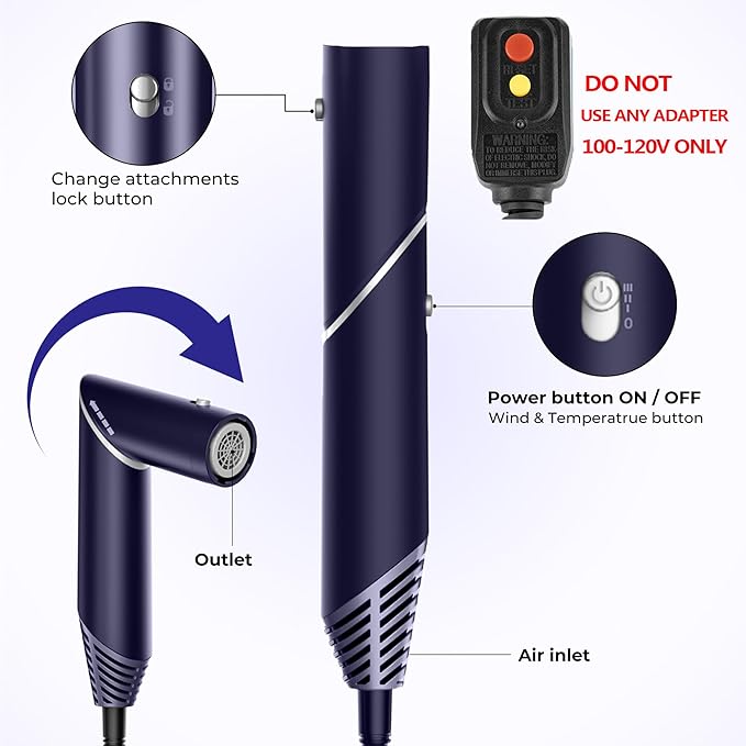 6 in 1 Hair Dryer Brush, Foldable Blow Dryer Brush with Wrap Curler, Detachable Air Hair Styler Curling, Drying,Volumizing, Straightening, Negative Ionic Hair Dryer with Diffuser, Hair Styling Tools