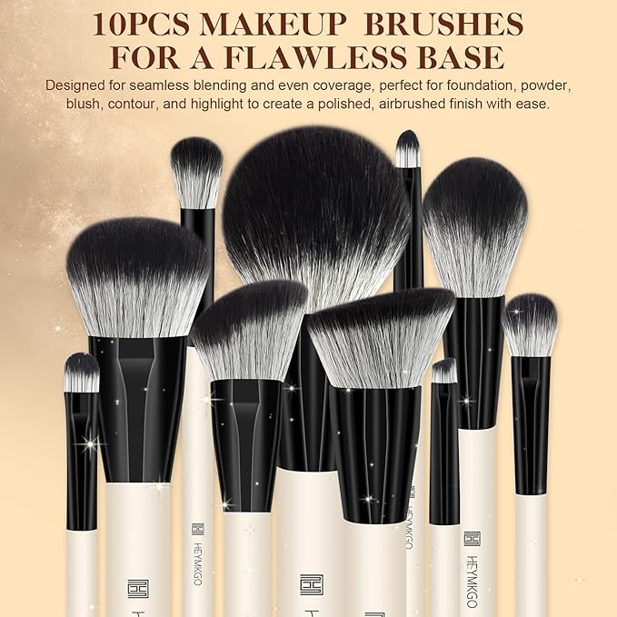 HEYMKGO Makeup Brushes, 16Pcs Brush Kit Premium Synthetic Foundation Powder Contour Concealer Blush Highlighter Brush Set with 2Pcs Makeup Sponge and 4Pcs Hair Clips for Women