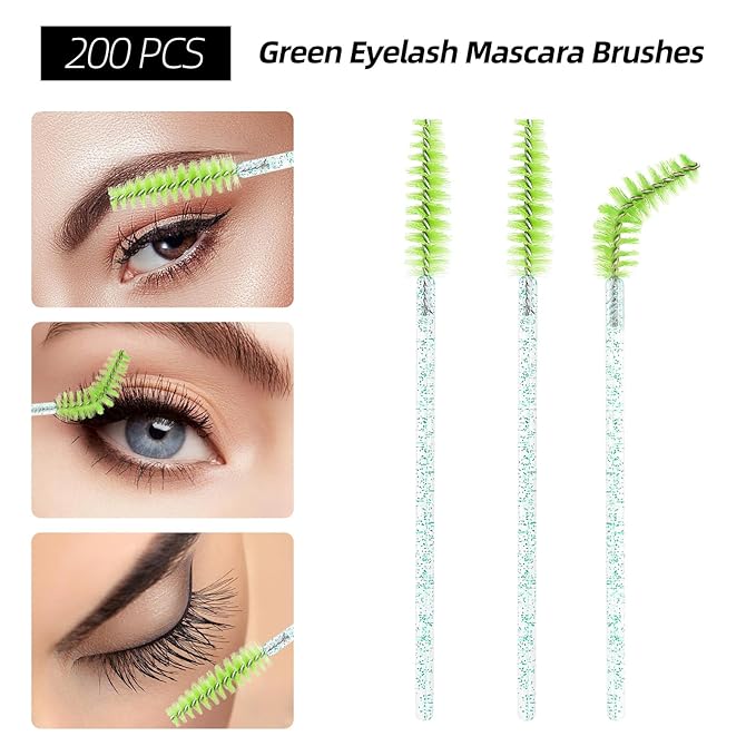 600 PCS Eyelash Extension Supplies Kit, 200 Spoolies Mascara Wands Disposable 200 Lip Brushes 200 Micro Swabs Green Eyelash Brushes Makeup Applicator Tool