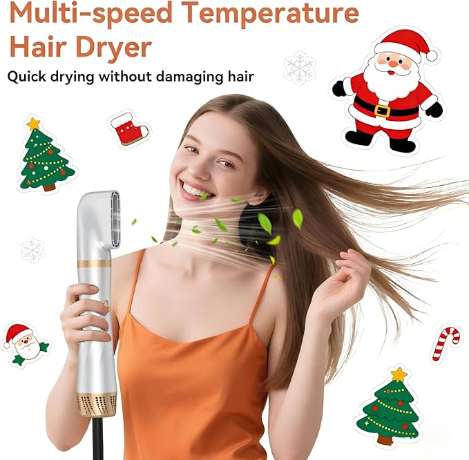 5 in 1 Blow Dryer Brush,110-120V Hair Dryer Brush, Fast Drying & 3 Adjustable Temperatures Hot-Air Hair Brushes, Detachable Hair Styler Set for Curling/Volumizing/Straightening/Styling (White Gold)