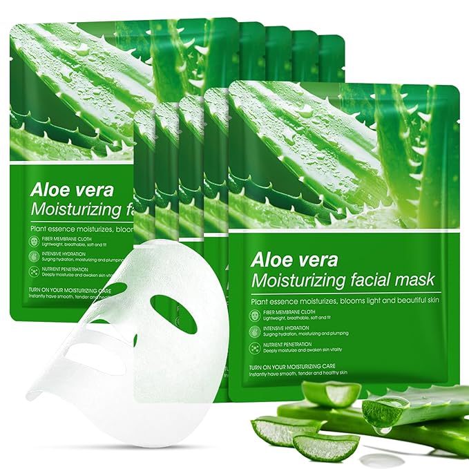 Aloe Vera Face Masks Skincare Soothing Face Mask Hydrating Face Masks Aloe Face Mask for Sensitive Skin, Acne, After Sun Care, Moisturizing Face Sheet Mask, Calming, Refreshing,10 Pack