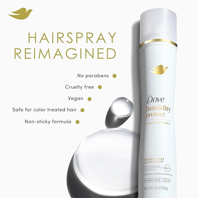 Dove Flexible Hold Hairspray 6 ct Protect Micro-Mist for Long-lasting Hold, Protection Against Humidity All-day Flexible Hold for 24H Frizz Control 5.5 oz