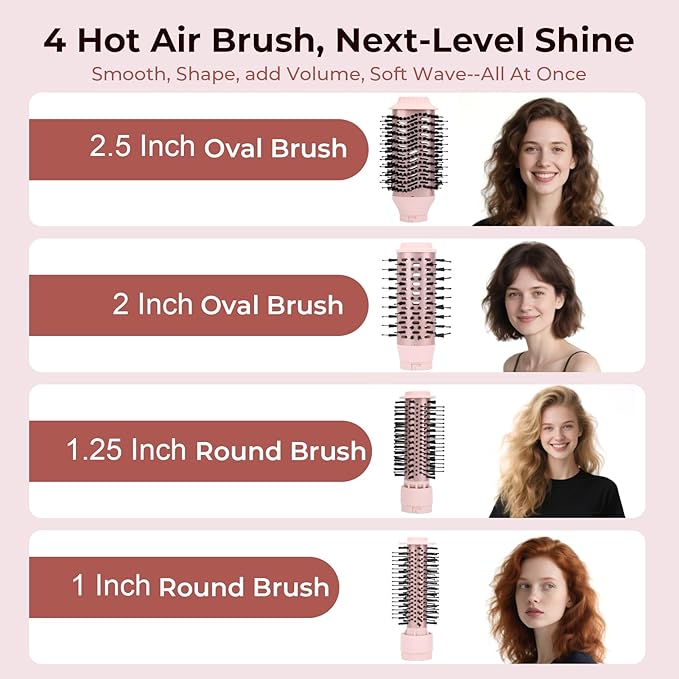 Hair Dryer Brush & 9-in-1 Air Styler, Powerful Fast Drying with Multiple Attachments for Drying, Volumizing, Curling, Straightening and Styling, with Leather Travel Pouch, US Plug 110 Volt