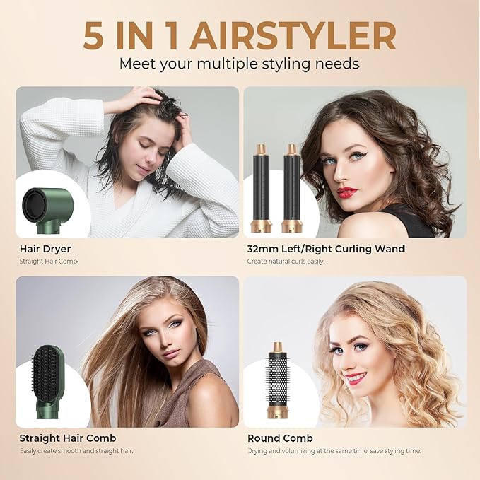 Blow Dryer Brush 5 in 1, Negative Ion Hair Dryer Brush Set Upgrade Hot Air Brush Air Styler Curling Wrap Air Curler, Curling Iron Hair Styling Tools As A Gift for Straight/Curl/Drying/Smoothing