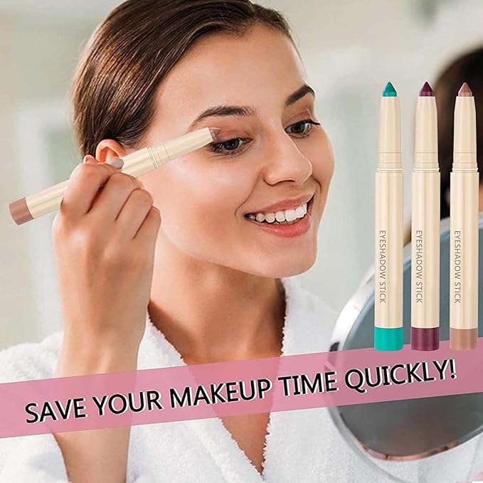 Eyeshadow Pencil Makeup, Waterproof Hypoallergenic Long Lasting Crayon, Highlighter Matte Cream Eye Shadow Stick, Glitter Primer Palette Shimmer Eyeliner Pen, Peach Pink