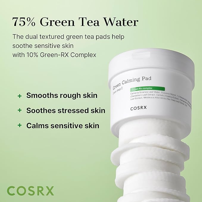 COSRX Green Calming Pads, 70 Sheets, Exfoliating Pads for Sensitive & Irritated Skin, Soothingm Hydrating, Refreshing, Korean Skin Care, Stocking Stuffers, Holiday Gifts,Gifts For Women