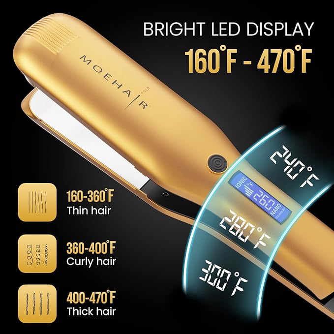 MOEHAIR Professional Titanium Ionic Flat Iron Hair Straightener for Straightening, Waving, Curling, & Flip | 1.5" Ceramic Floating Plates | Adjustable Temperature | Auto Shut Off | for All Hair Types