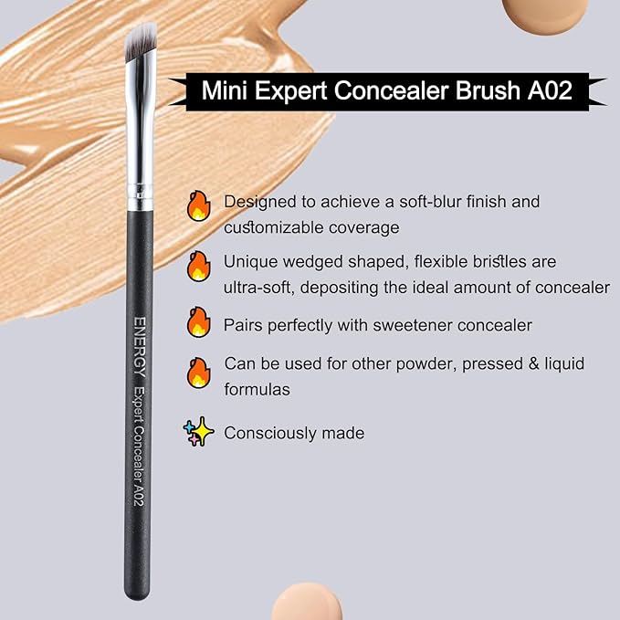 ENERGY Angled Concealer Brush Under Eye Premium Makeup Brush for Concealer Foundation Eyeshadow Nose Contours with Liquid Cream Powder Blending Contouring Vegan Eye Brush A02