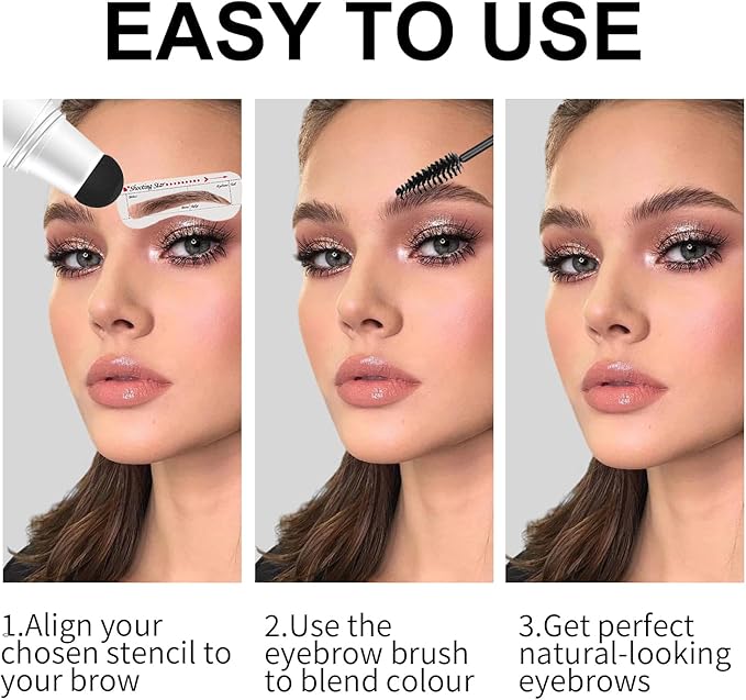 Eyebrow Stencils, Eyebrow Stamp Perfect Eyebrows Waterproof Brow Stamp, Eye Brow Stencil Kits Eyebrow Kit for Women With 10PCS Eyebrow Shaping Kit Long-Lasting, Medium Brown
