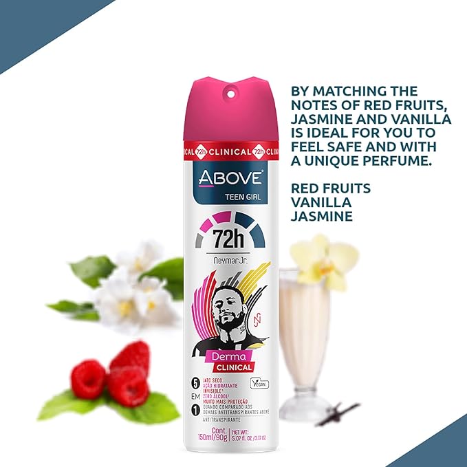 ABOVE 72H Whole Body Spray Deodorant for Women – Neymar Jr Teen Girl – Aluminum Free Antiperspirant Deodorant Spray – Long-Lasting Protection, No Stains, Vegan, Cruelty-Free, Rose & Musk Scent