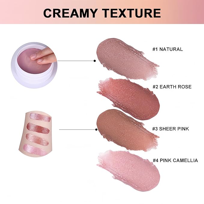 4 Color Multi Glow Blush BalmFace Makeup, Face Creamy Blush for Women Cheek Lip Eye, Lightweight & Blendable Color Blush Palette for All Skin Types(02 Earth Rose)