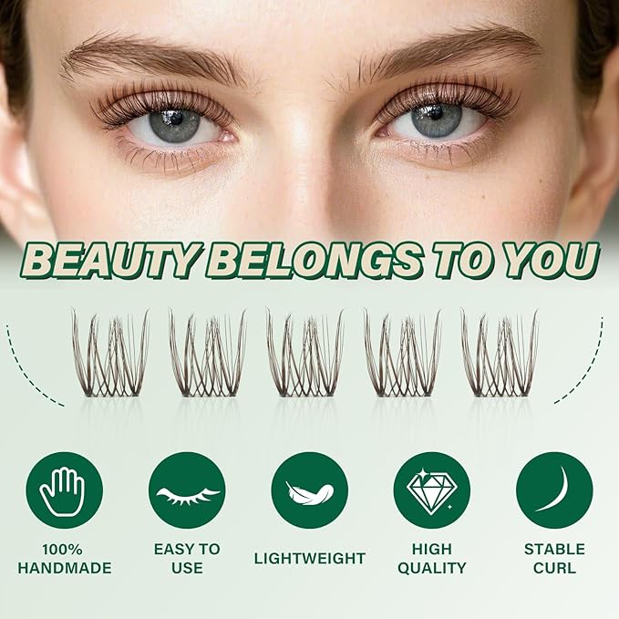 KEYYOU Brown Lash Clusters 144pcs Eyelash Clusters 8-18MIX D Curl Cluster Lashes Soft Fluffy Wispy Lash Clusters Natural Look Brown DIY Lash Extension At Home(Brown03-D-8-18MIX)