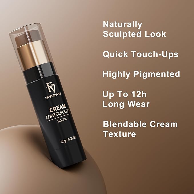 FV Contour Stick, Blendable & Smooth Cream Bronzer Stick with Natural Matte Finish, Waterproof & Highly Pigmented Face Contour Bronzer Stick Makeup for Beginners, Long Lasting & Cruelty-free, 02 Mocha