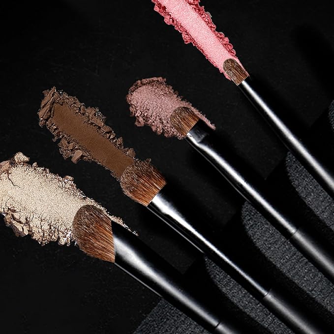 Eye Makeup Brushes 8pcs Eyeshadow Makeup Brushes Set with Soft Synthetic & Natural Hair, Real Wood Handle with Bag for Eyeshadow, Eyeliner, Blending, Eyebrow, Pure Black