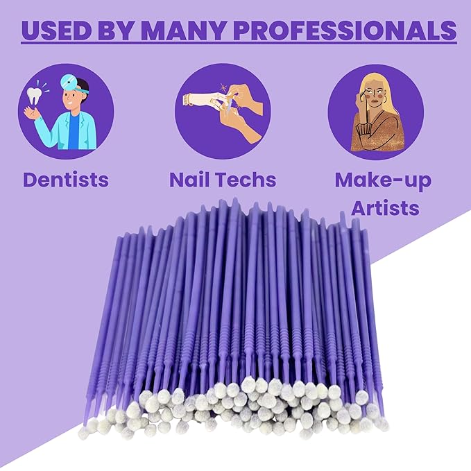 Disposable Micro Applicator Micro Brush for Makeup, Eyelash Extension, Lash and Mascara Application for Personal Care (100 Count (Pack of 1), Purple (XL))