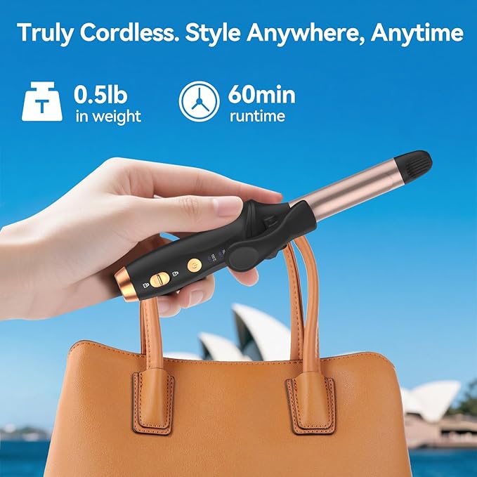 Cordless Curling Iron Hair Curler: Mini USB Rechargeable 4000 mAh 3 Temp Setting Travel Portable 200 Million Negative Ion 2 in 1 for Long Short Hair