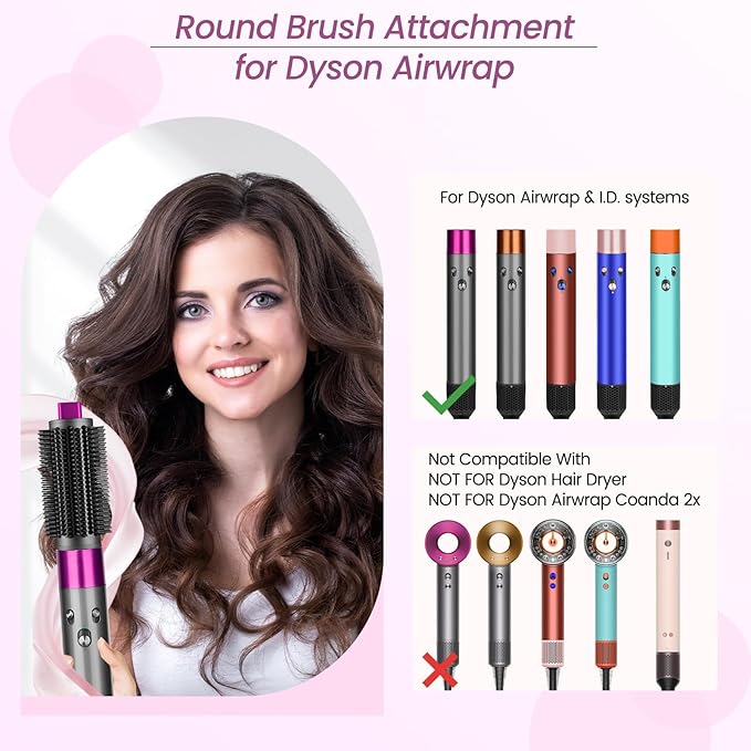 Upgraded Round Volumizing Brush Attachment for Dyson Airwrap HS01/05/08, Round Brush for Dyson Air wrap Accessories for Straighten Dry Curls Add Volume, Rose