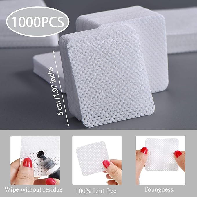 Maitys 1000 Pieces Eyelash Extension Glue Wipes Eyelash Glue Cleaner Non Woven Fabric Wipes Lash Supplies Accessories Tools for Extension Nail Polish Bottle(White)