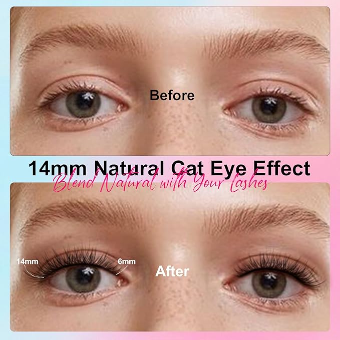 Self Adhesive Lashes False Eyelashes - Update More Stronger Pre-glued Natural Cat Eye Wispy Fake Lashes Press on EyeLashes Waterproof No Glue Needed D Curl Reusable Fluffy by EMEDA(12mm 07)