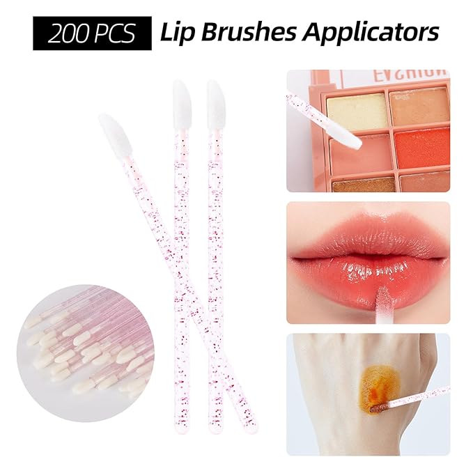 600 PCS Eyelash Extension Supplies Kit, 200 Spoolies Mascara Wands Disposable 200 Lip Brushes 200 Micro Swabs Pink Eyelash Brushes Makeup Applicator Tool