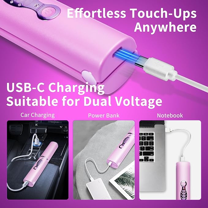 Small Titanium Flat Iron for Short Hair, Mini Cordless Hair Straightener and Curler for Travel, Dual Voltage, Portable, Rechargeable, Fast Heating, 5000mAh Battery, 3 Temp Settings(Shocking Pink)
